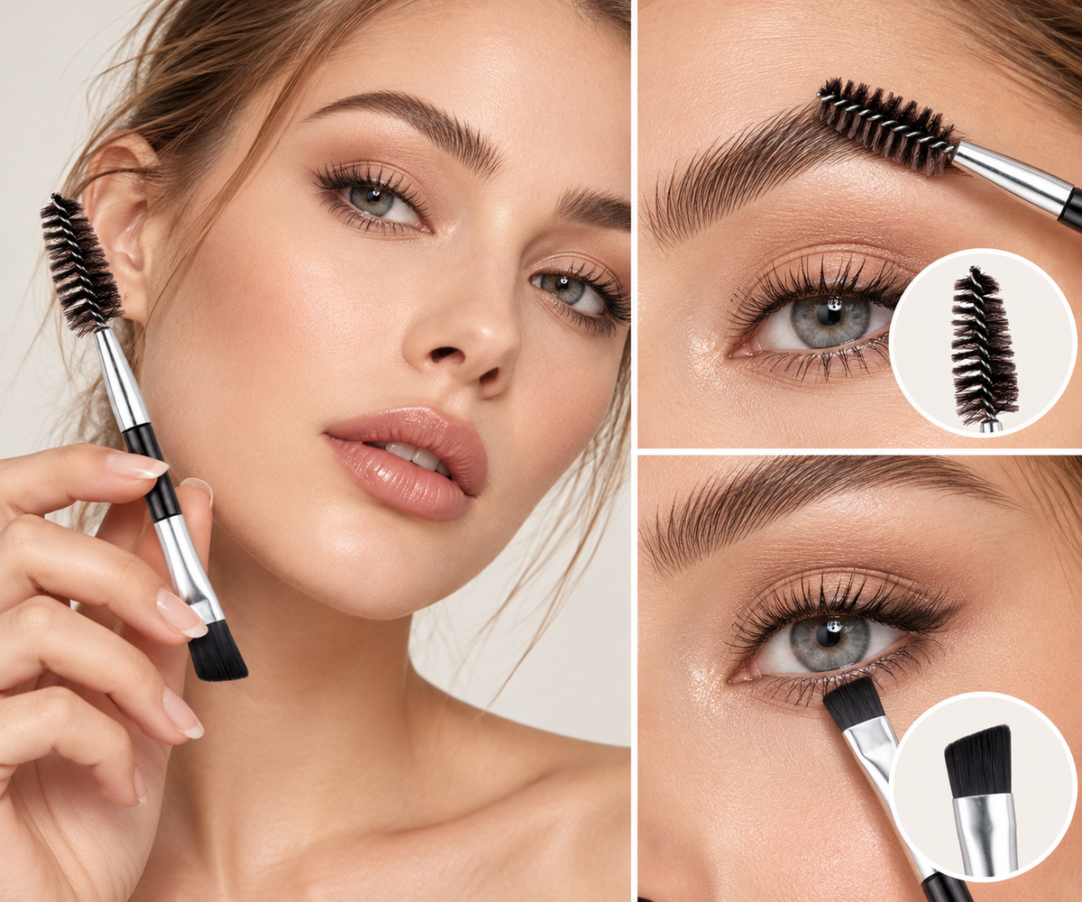 Dual-Ended Eyebrow Brush and Spoolie Grooming Tool